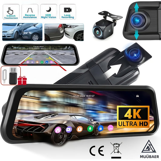 4k Mirror Dash Cam With Dual Cameras