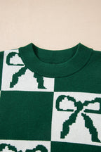 Blackish Green Checkered Sweater For Trendy Style