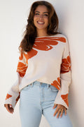 Green Flower Pattern Sweater For Women