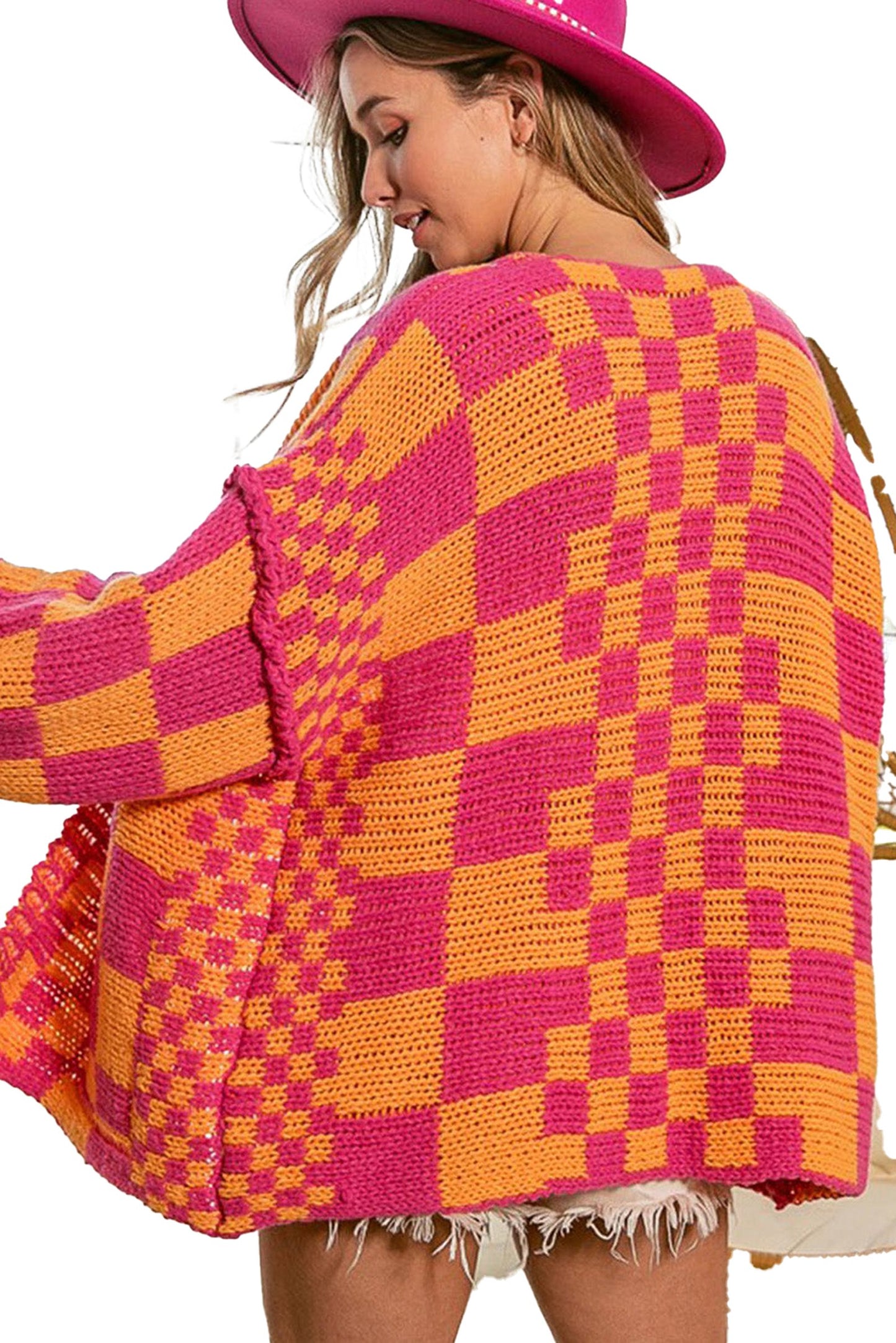 Multicolor Checkered Knit Cardigan