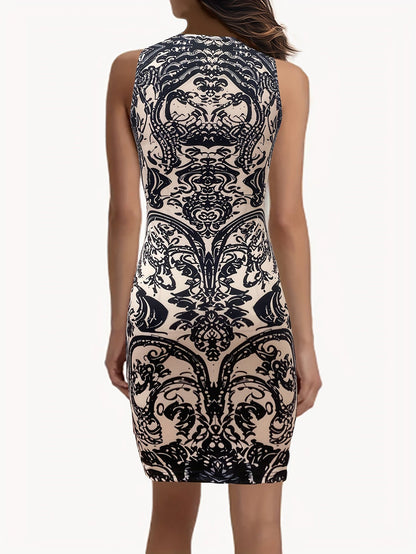 Baroque Pattern Mini Dress For Chic Style