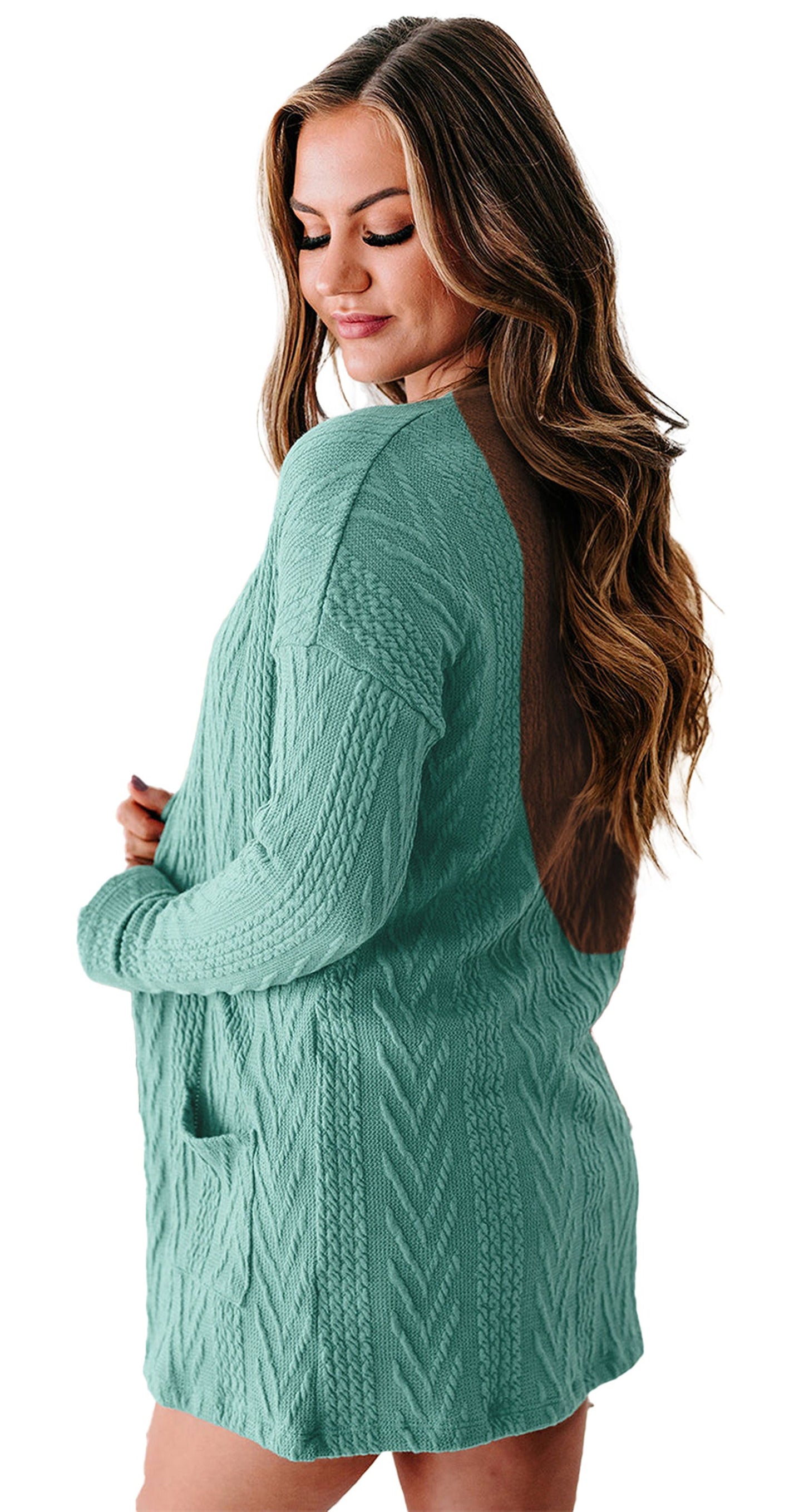 Solid Textured Open Front Cardigan