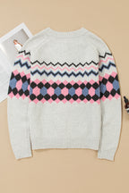 Pink Stripe Geometric Cardigan For Stylish Wear