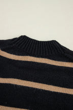Black Stripe Buttoned Cardigan For Fashionistas