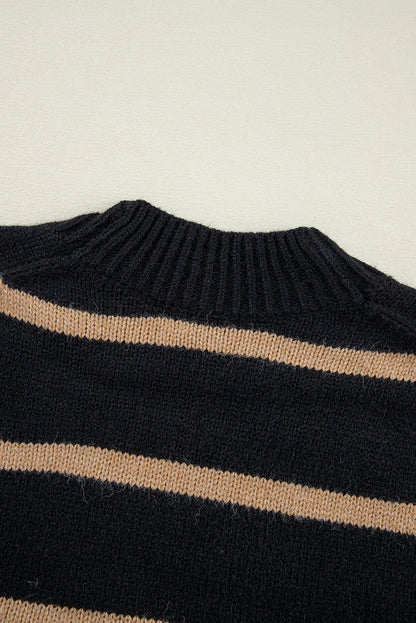 Black Stripe Buttoned Cardigan For Fashionistas