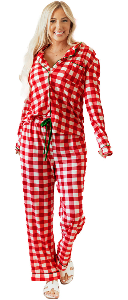 Light Green Plaid Christmas Pajamas Set