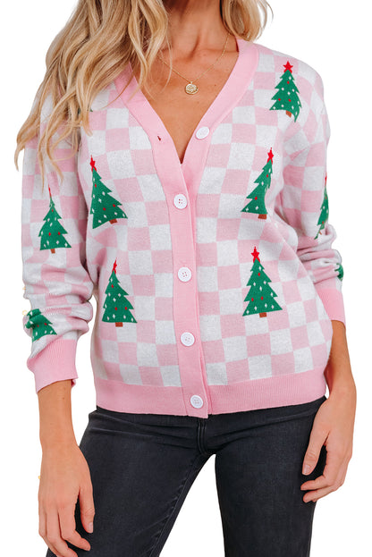 Pink Checkered Christmas Cardigan