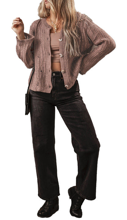 Textured Knit Buttoned Cardigan For Trendy Style