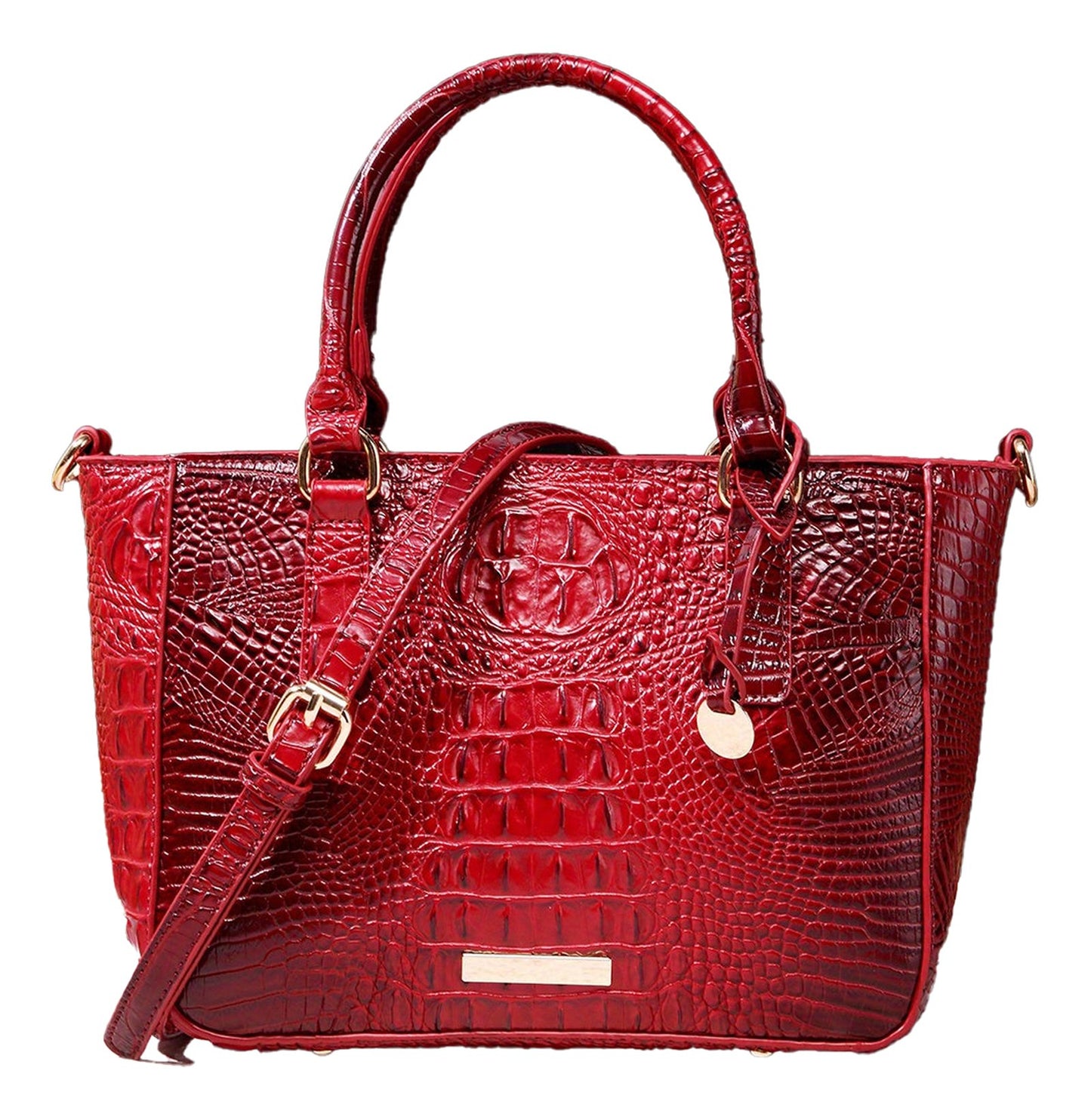 Crocodile Pattern Satchel Handbag Pink