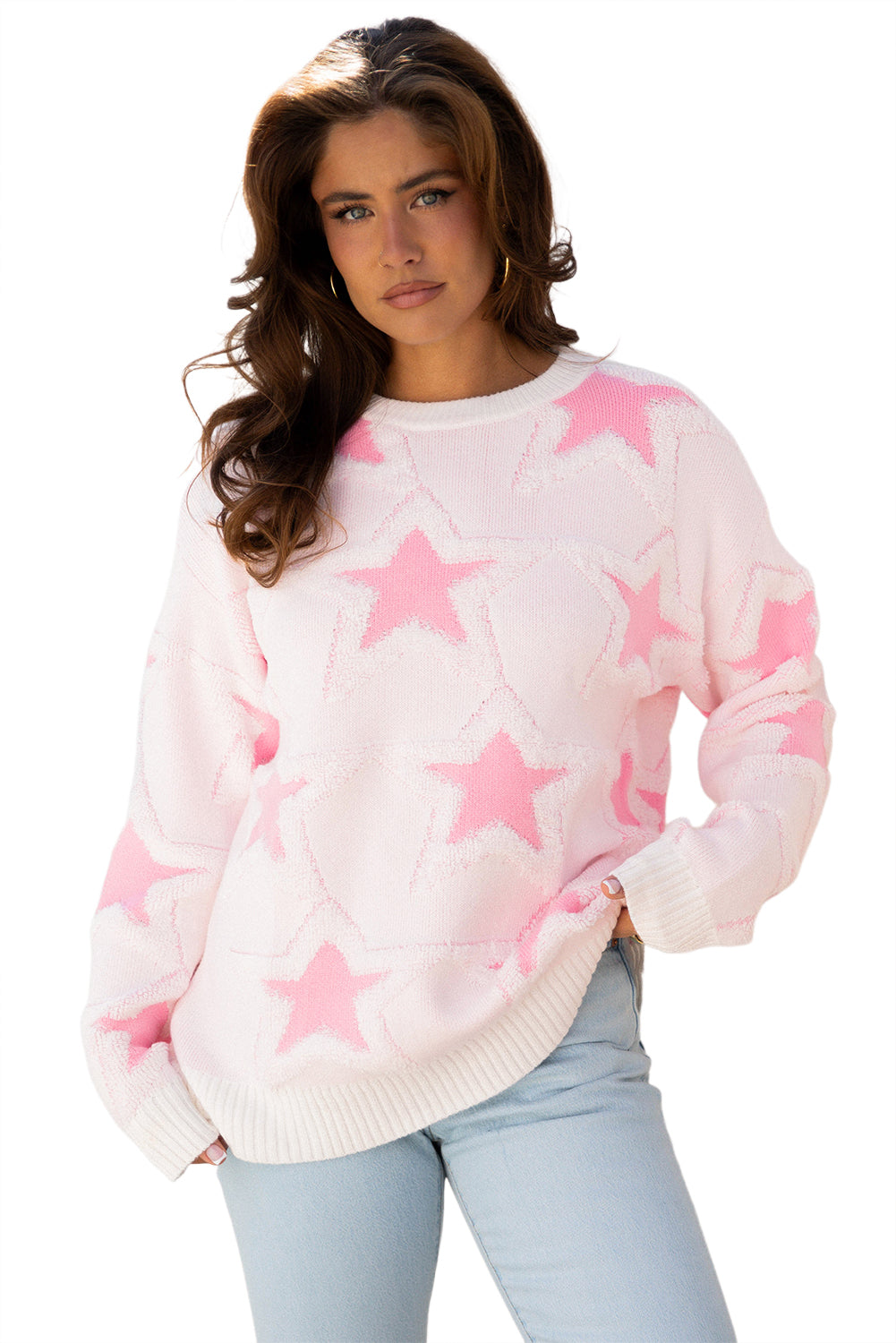Pink Star Oversized Sweater For Cozy Style