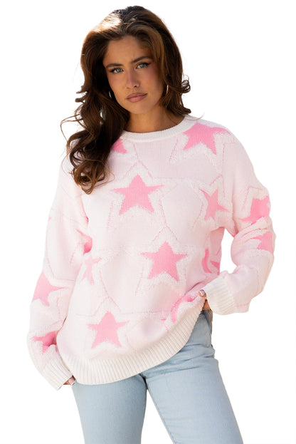 Pink Star Oversized Sweater For Cozy Style
