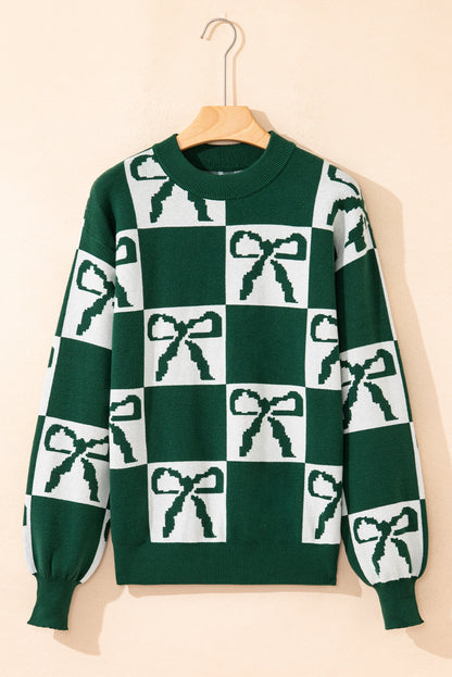 Blackish Green Checkered Sweater For Trendy Style