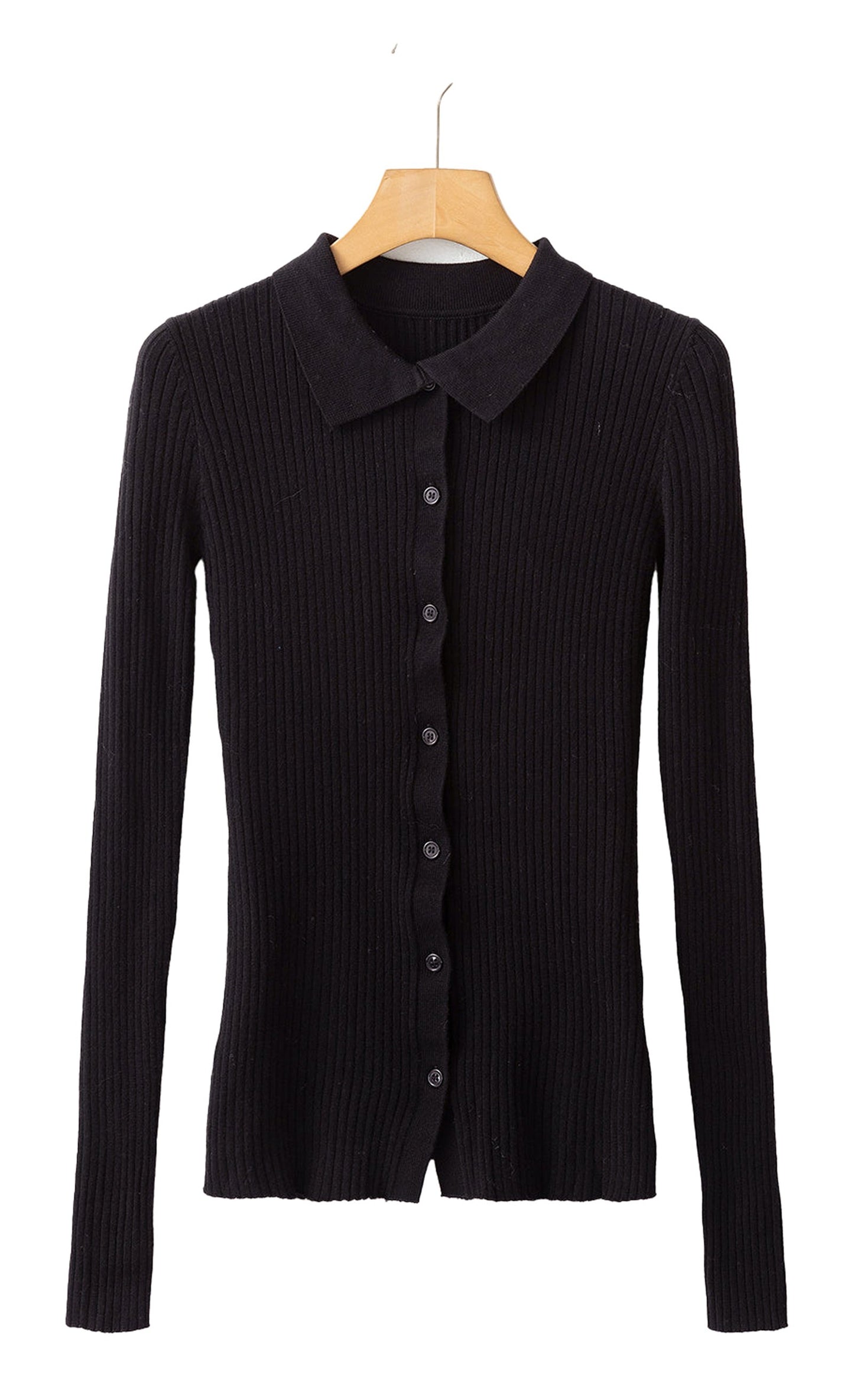 Black Ribbed Knit Cardigan For Chic Style