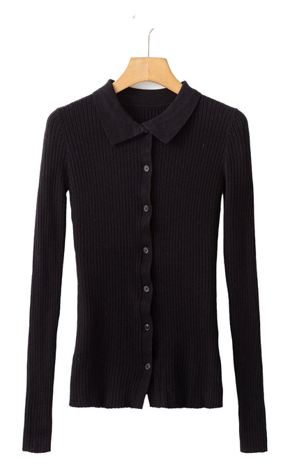 Black Ribbed Knit Cardigan For Chic Style