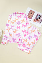 Womens Pink Bow Pajama Set For Comfort