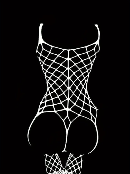 Luminous Fishnet Bodystocking - Open Crotch Women's Hot Lingerie &
