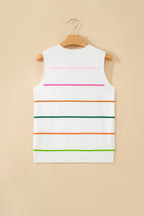 White Stripe Round Neck Knitted Sweater Tank