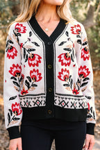 Dear-Lover Beige Floral Knit Cardigan For Chic Style