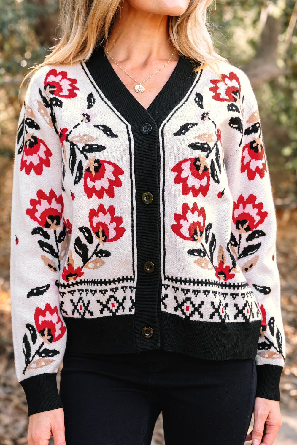 Dear-Lover Beige Floral Knit Cardigan For Chic Style