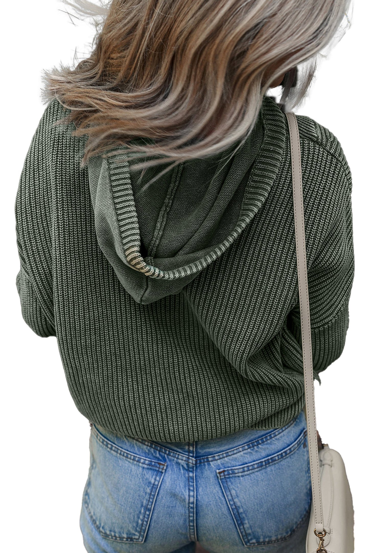 Mist Green Ribbed Hooded Sweater