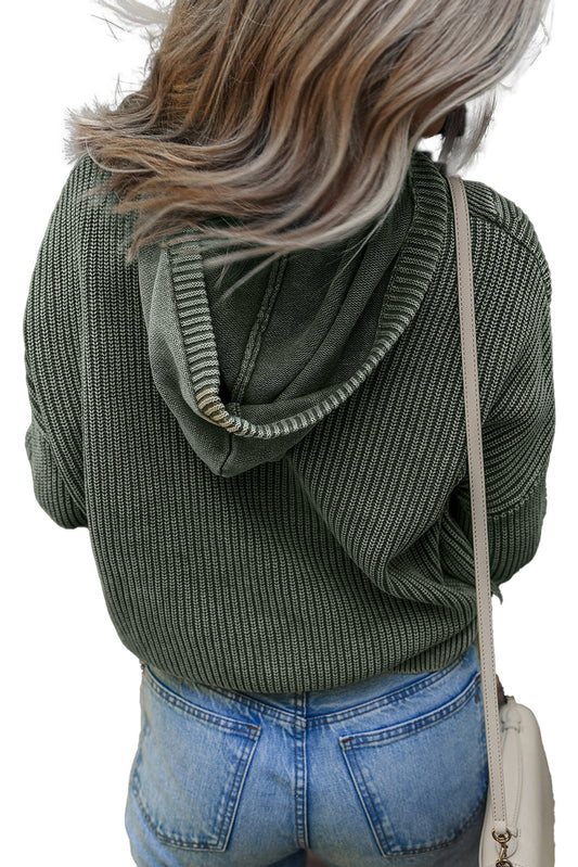 Mist Green Ribbed Hooded Sweater