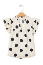Apricot Casual Polka Dot V-Neck Ruffle Short Sleeve Shift Blouse