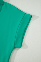 Beau Blue Solid Color Snap Button Polo Collar Short Sleeve Scallop Hem Mini Dress