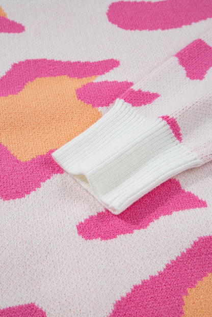 Pink Leopard Print Sweater For Trendy Style