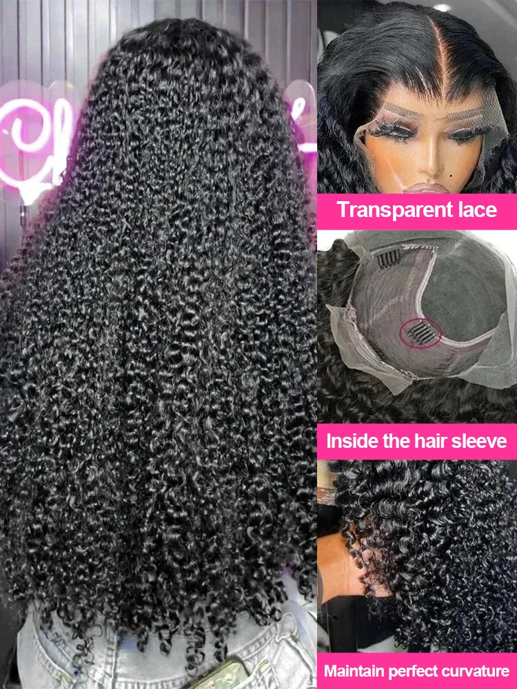 LuckeLadybug 300 density deep wave human hair wig with transparent lace for a natural look