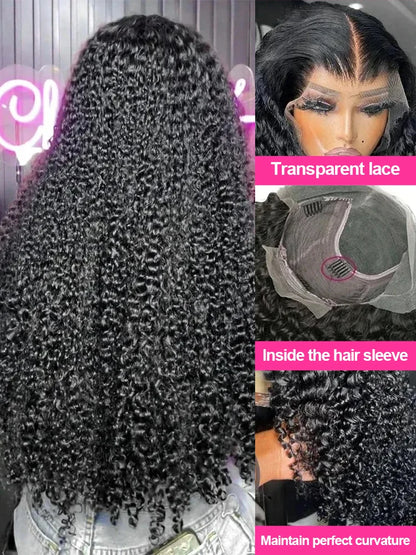 LuckeLadybug 300 density deep wave human hair wig with transparent lace for a natural look