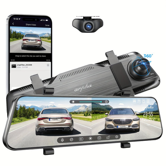 10 Inch Dash Cam Mirror With Rear Camera