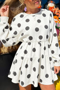 Polka Dot Printed Long Sleeve Flared Mini Dress