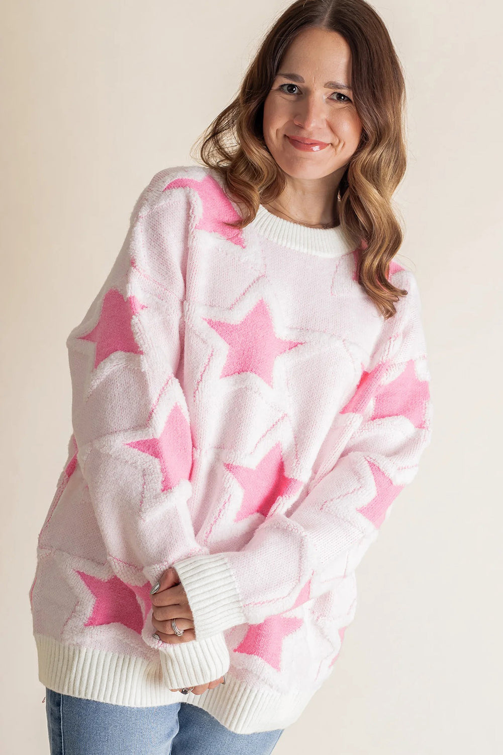 Pink Star Oversized Sweater For Cozy Style
