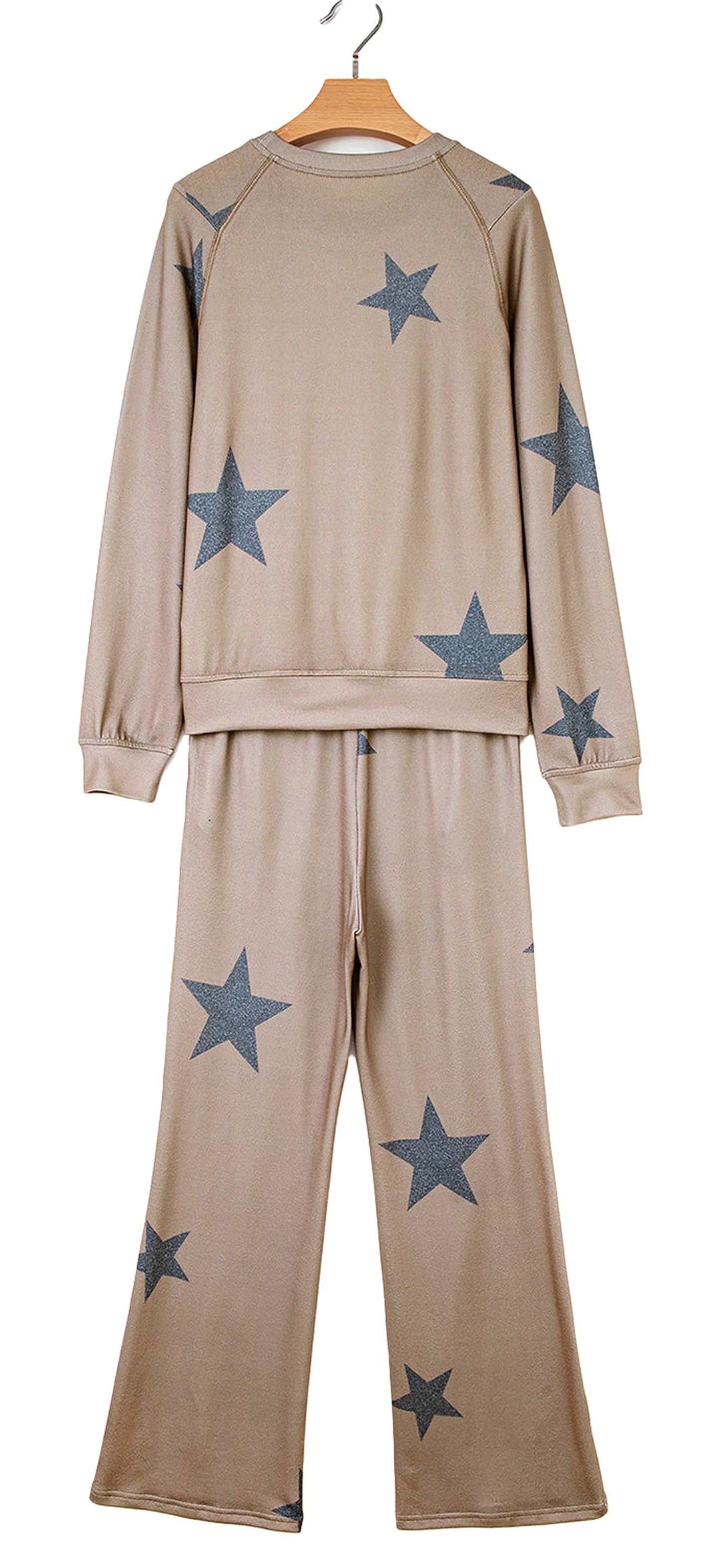 Khaki Star Print Lounge Set For Cozy Style