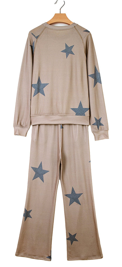 Khaki Star Print Lounge Set For Cozy Style