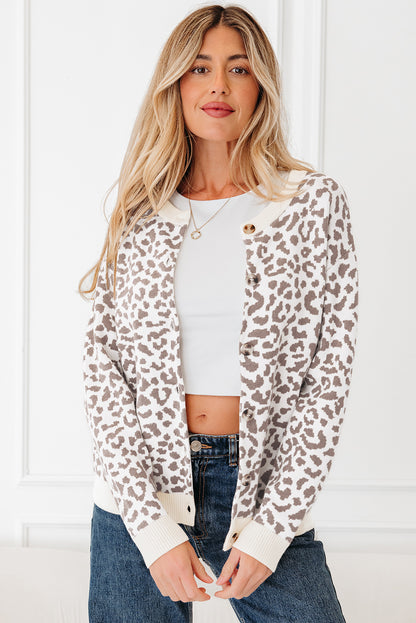 Khaki Leopard Print Cardigan For Stylish Looks