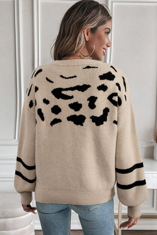 Khaki Leopard Sweater For Trendy Styles