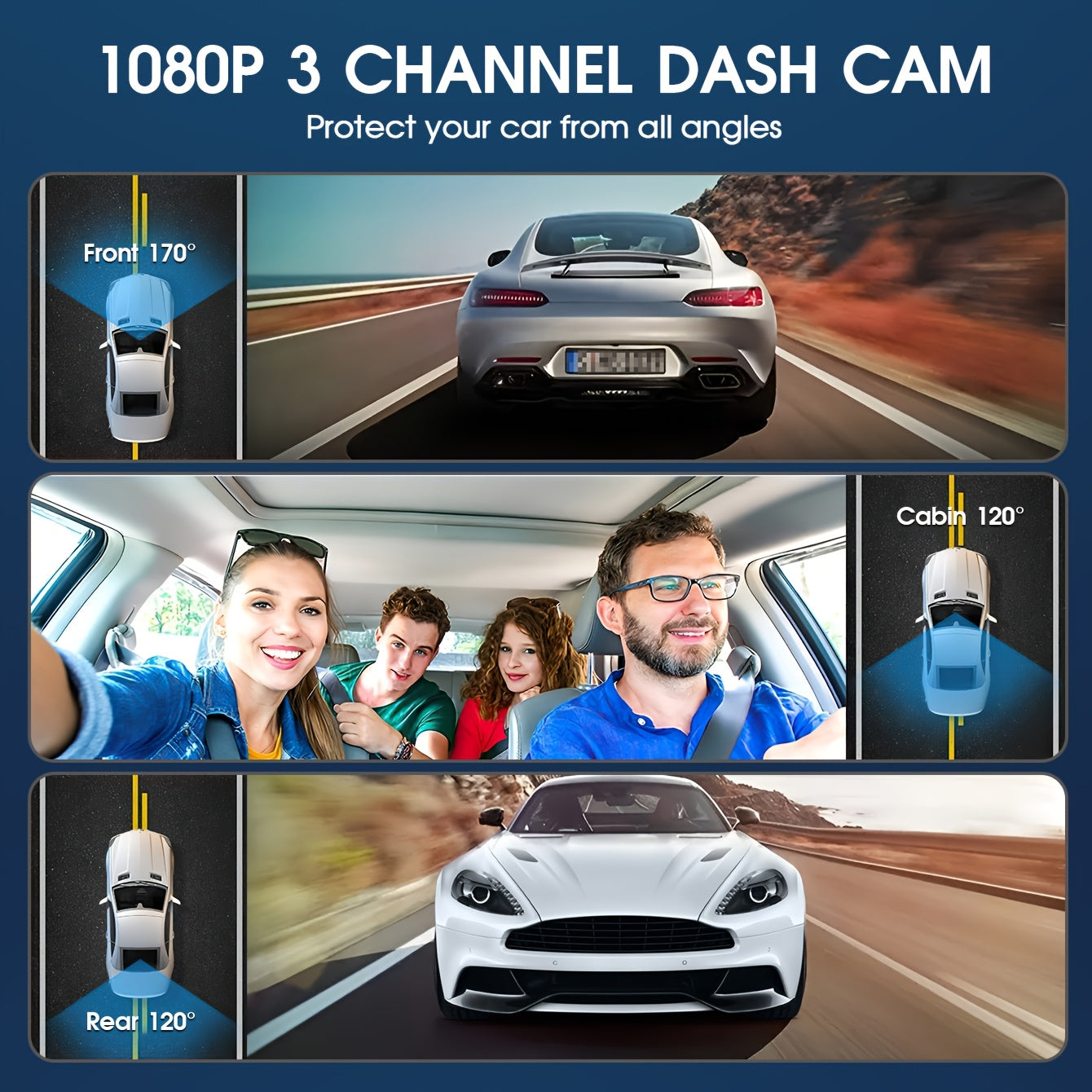 3 Channel Dash Cam 2k With Dual Lens