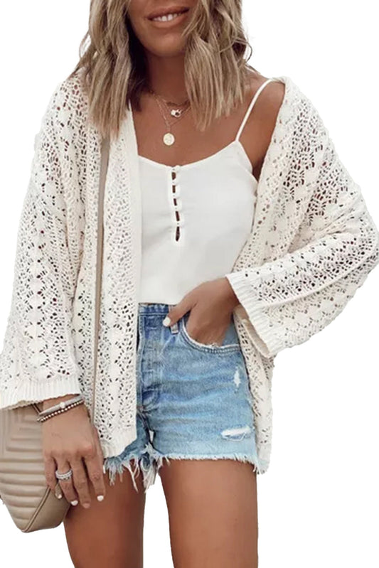 White Knit Hollow Out Cardigan For Trendy Style