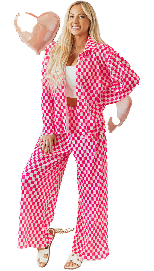 Pink Checkered Pajama Set For Cozy Nights