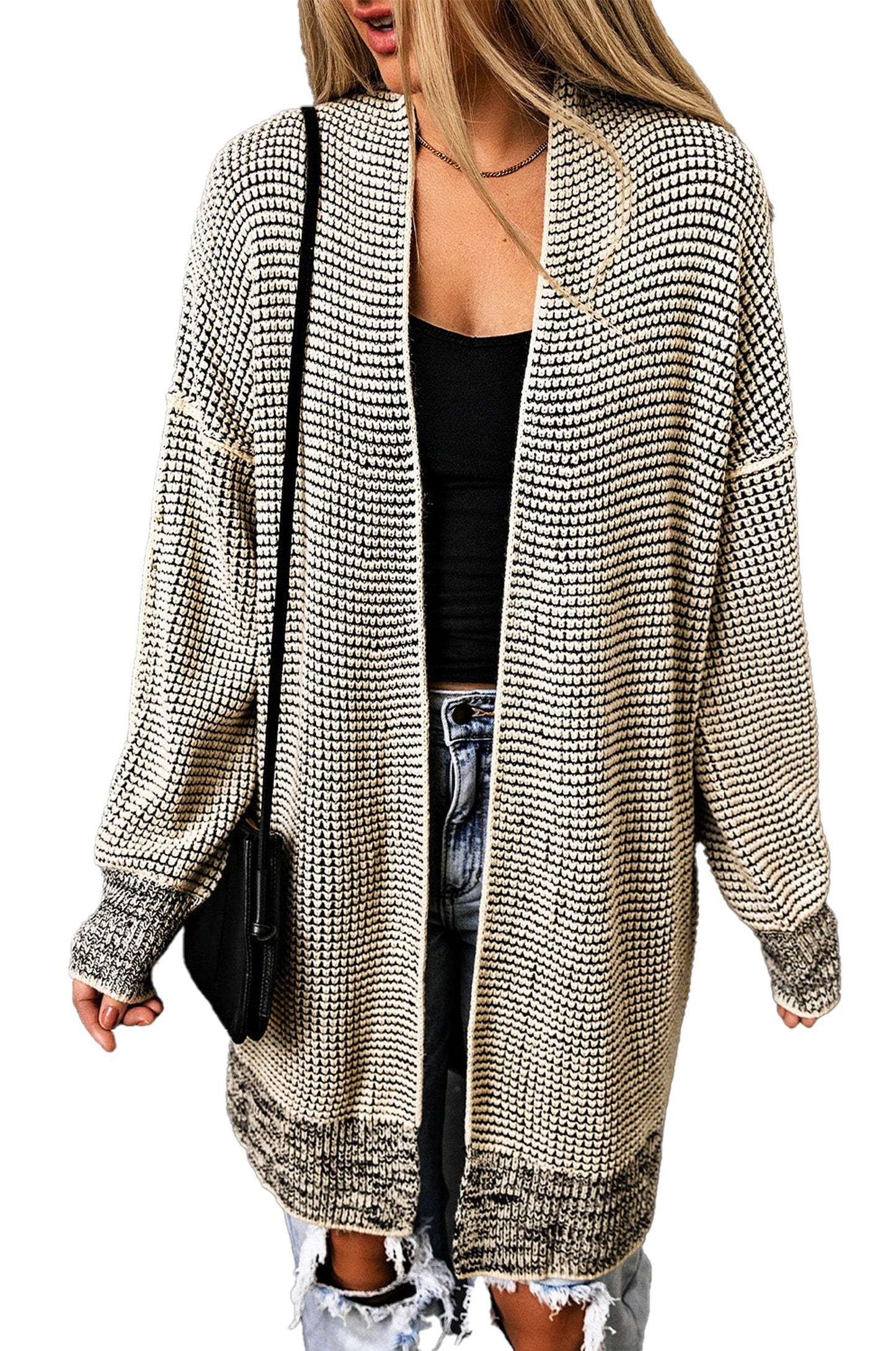 LuckeLadybug gray plaid open front cardigan in a stylish oversized design for casual wear