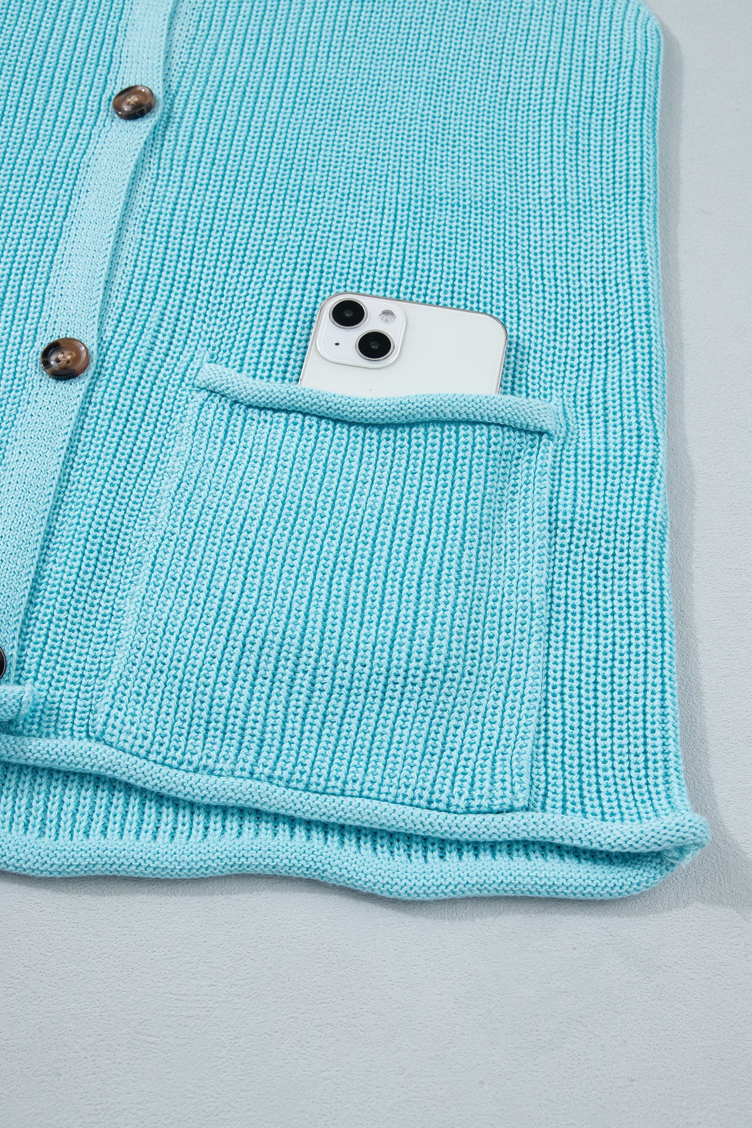 Pink Solid Color Knit V Neck Button Front Sweater Vest