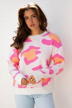 Pink Leopard Print Sweater For Trendy Style