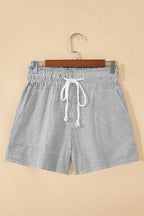 Gray Stripe Lace-up Elastic Waist Casual Pocketed Shorts