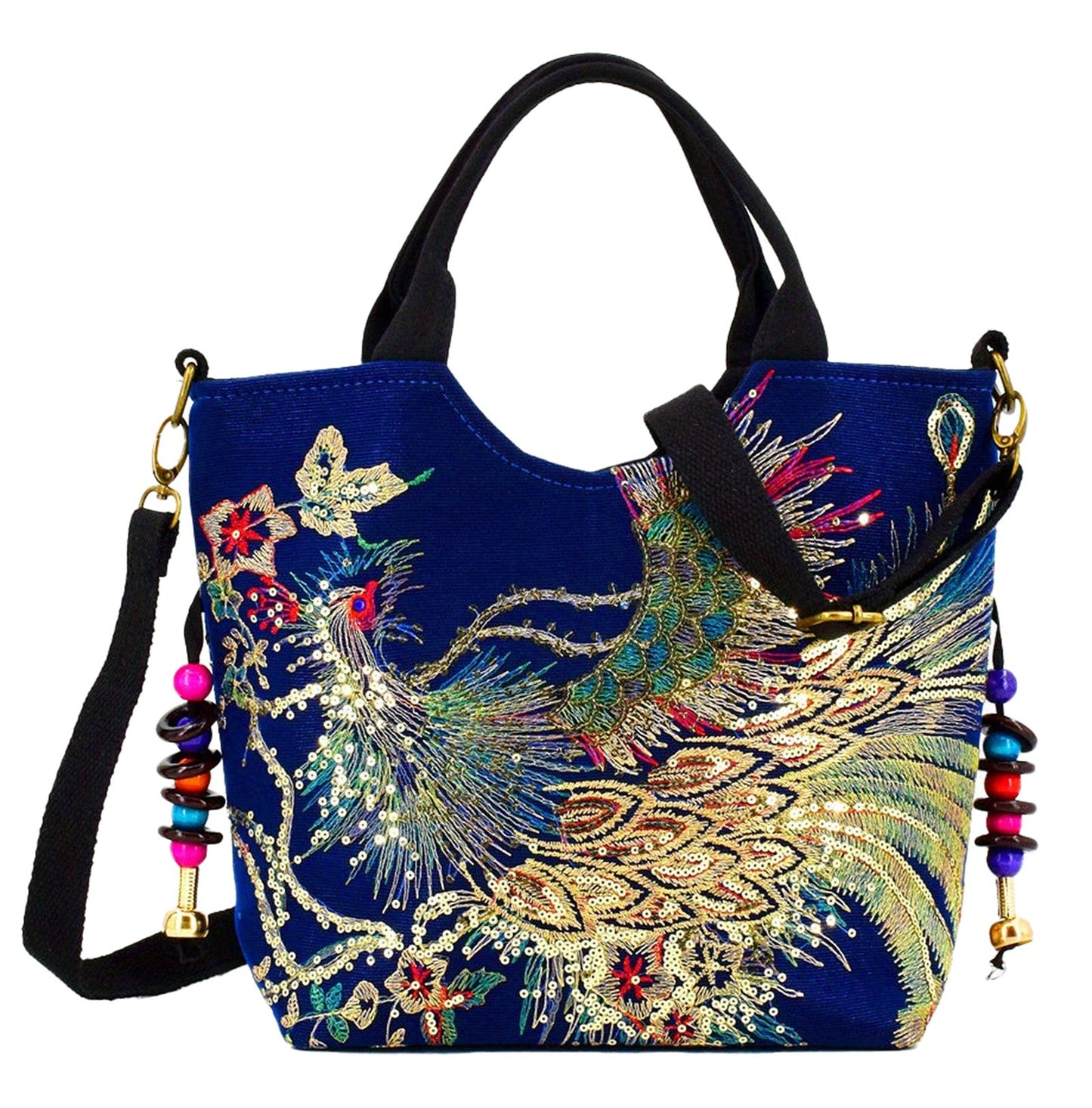 Wo's Embroidered Satchel Bag - Retro Double Handle Handbag with