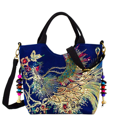 Embroidered Satchel Bag - Retro Double Handle Handbag