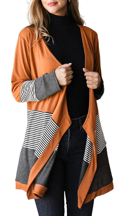 Orange Colorblock Cardigan For Chic Style