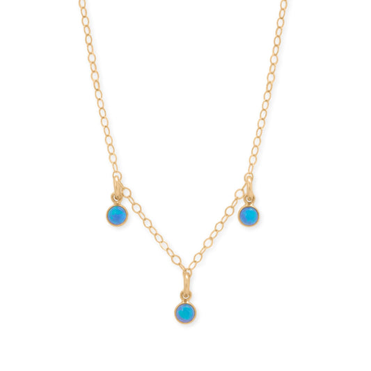 15" + 2.25" 14/20 Gold Filled Blue Opal Charm Necklace