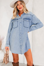 Oversized Denim Shirt Dress With Pockets