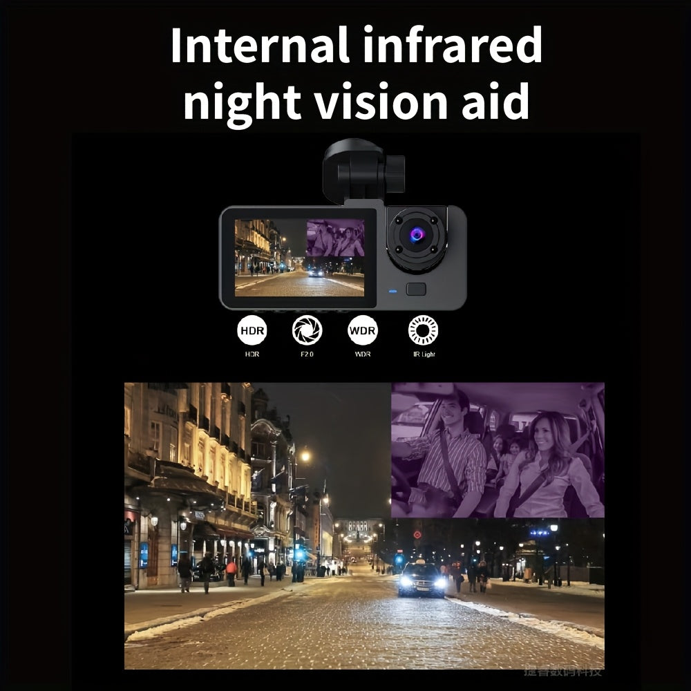 Triple Lens Car Dash Cam With Night Vision